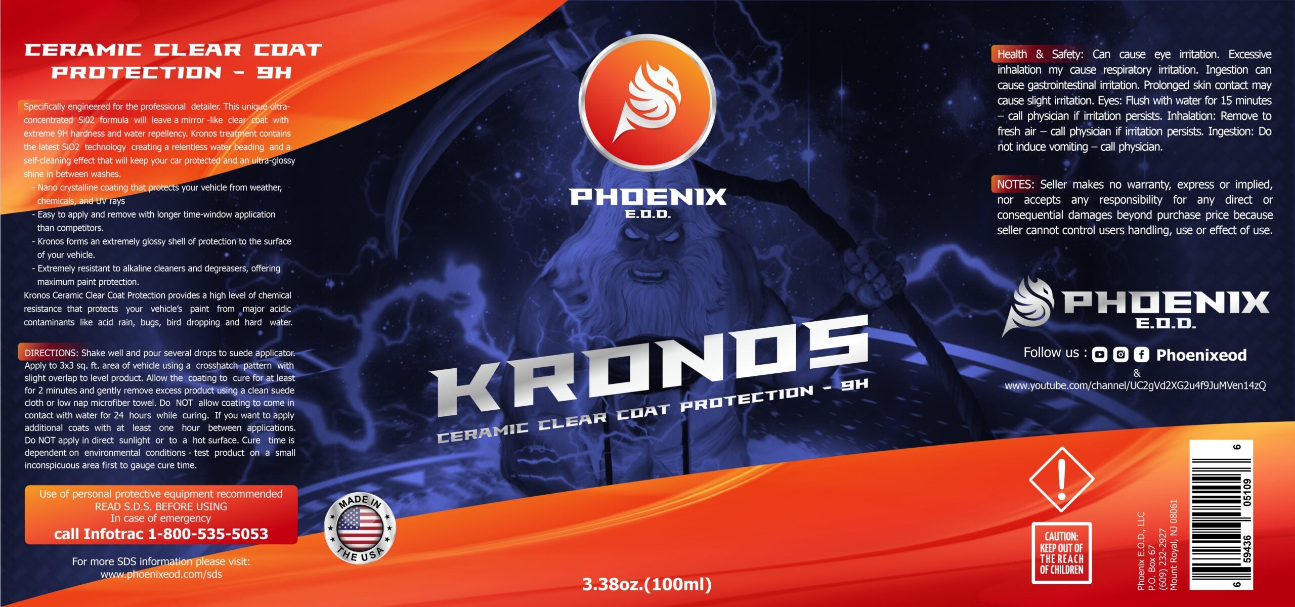 Phoenix EOD Kronos Ceramic Clear Coat Protection - 9h 50 ml